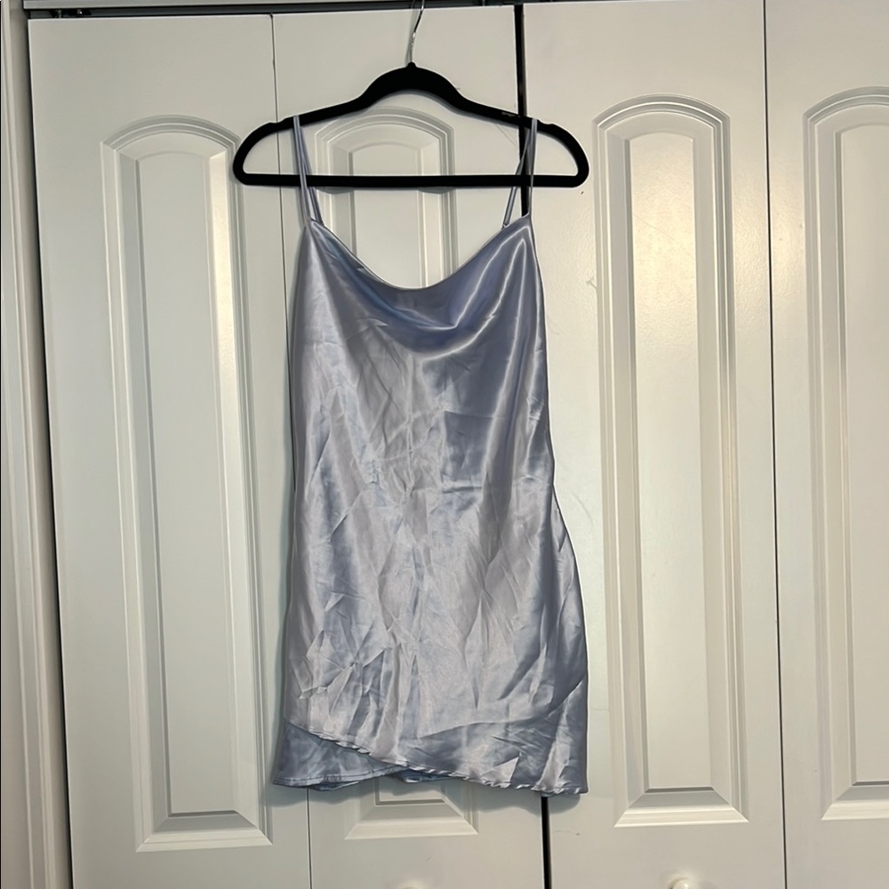 Elegant Light Blue Satin Women's Mini Dress